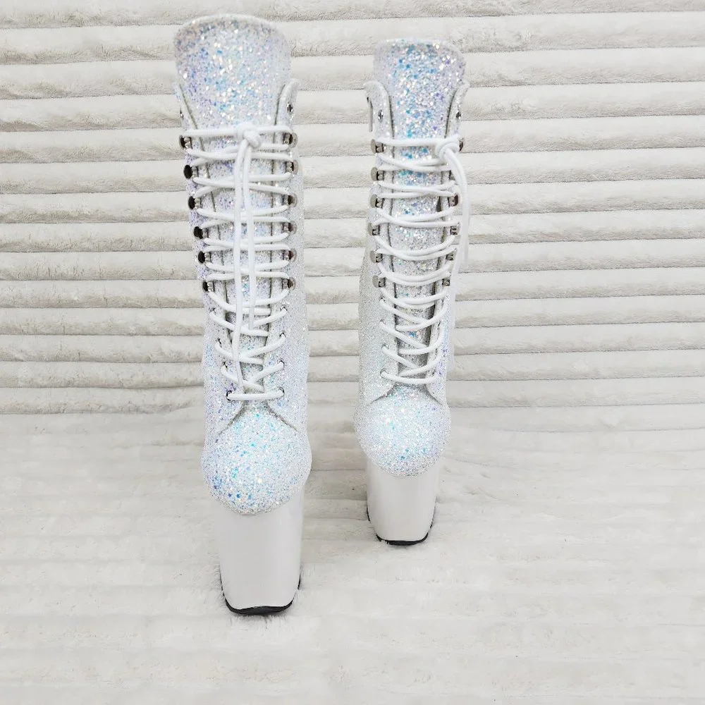 White Ice UV Glitter 8" Platform Heel Ankle Boots Flamingo - Picture 5 of 12